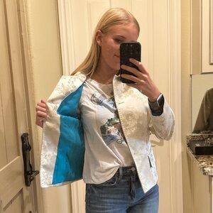 DOLCE & GABBANA SILK JACKET Asian Print with Turquoise SILK INSIDE | Size 2